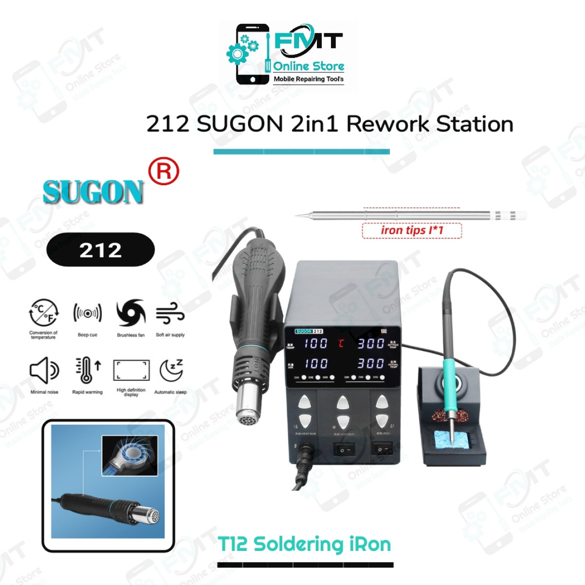 212 SUGON 760W 2in1 Rework Station (Soldering Station +T12 Soldering Iron)