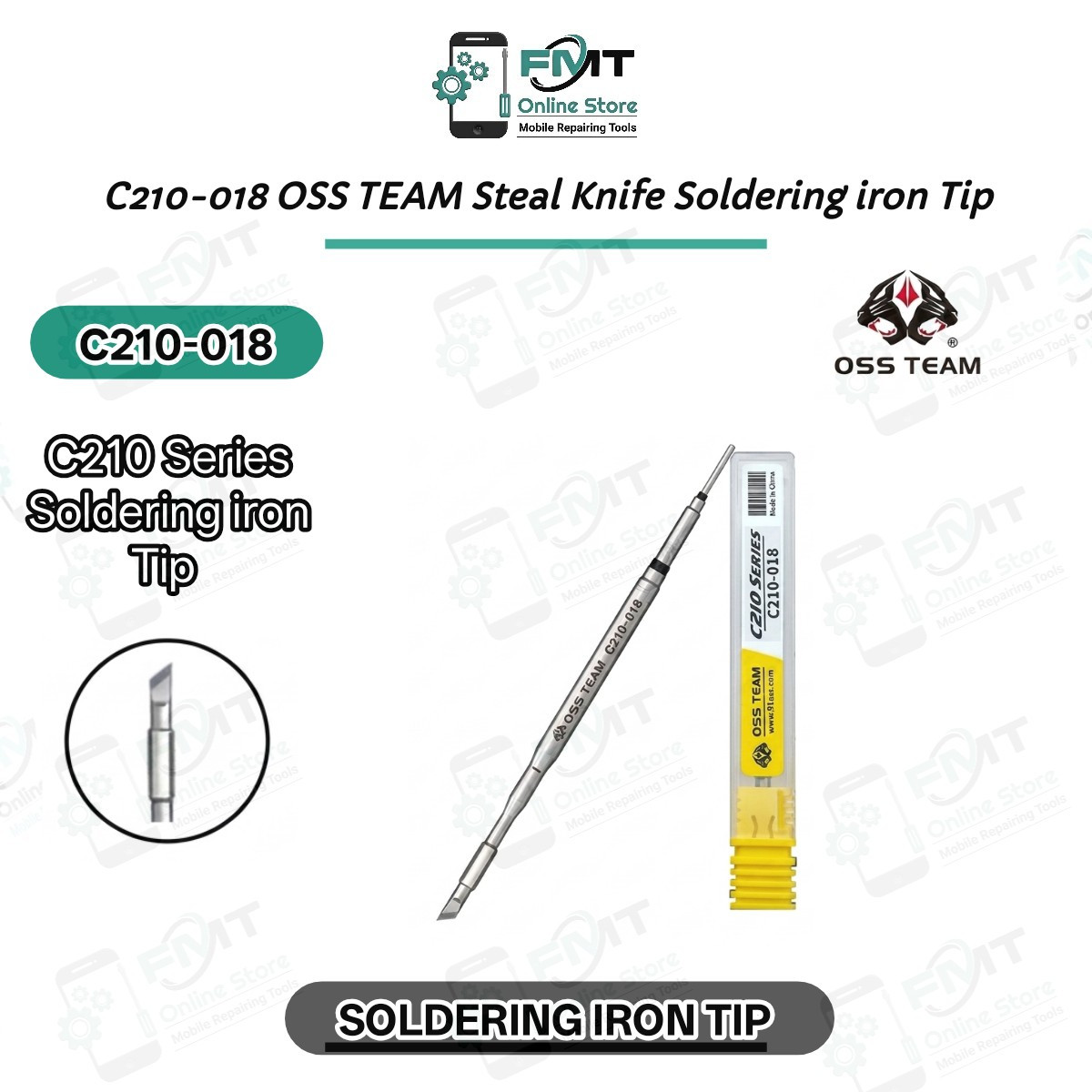 C210-018 OSS TEAM Steal Knife Soldering iron Tip, Typically Used For Precision Mobile Phone and Electronic Repairs.  