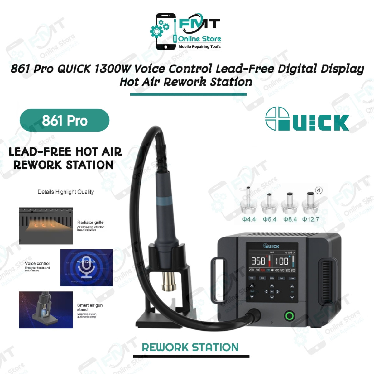 861Pro QUICK 1300W Voice Control Lead-Free Digital Display Hot Air Rework Station