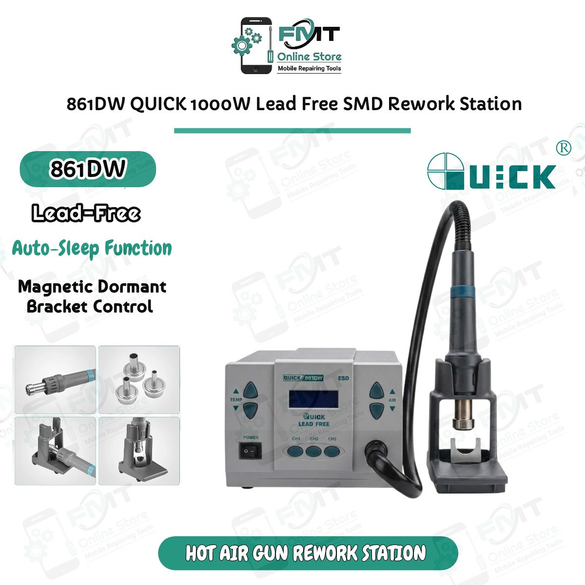 861DW Original QUICK 1000W Lead Free SMD Rework Station