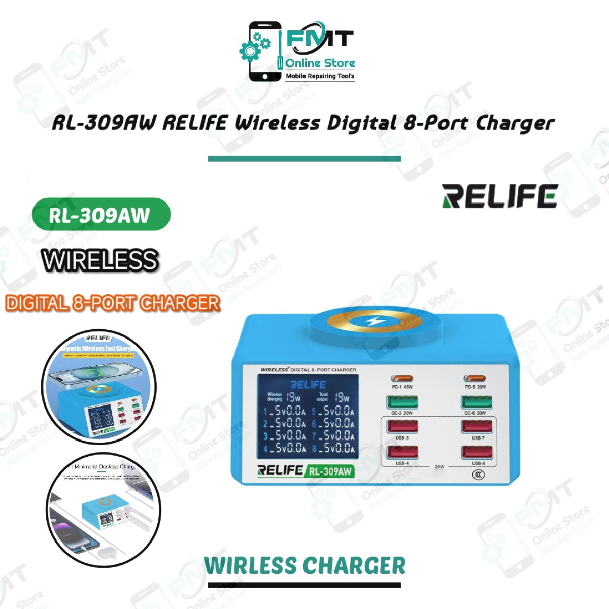 RL-309AW RELIFE Wireless Digital 8-Port Charger