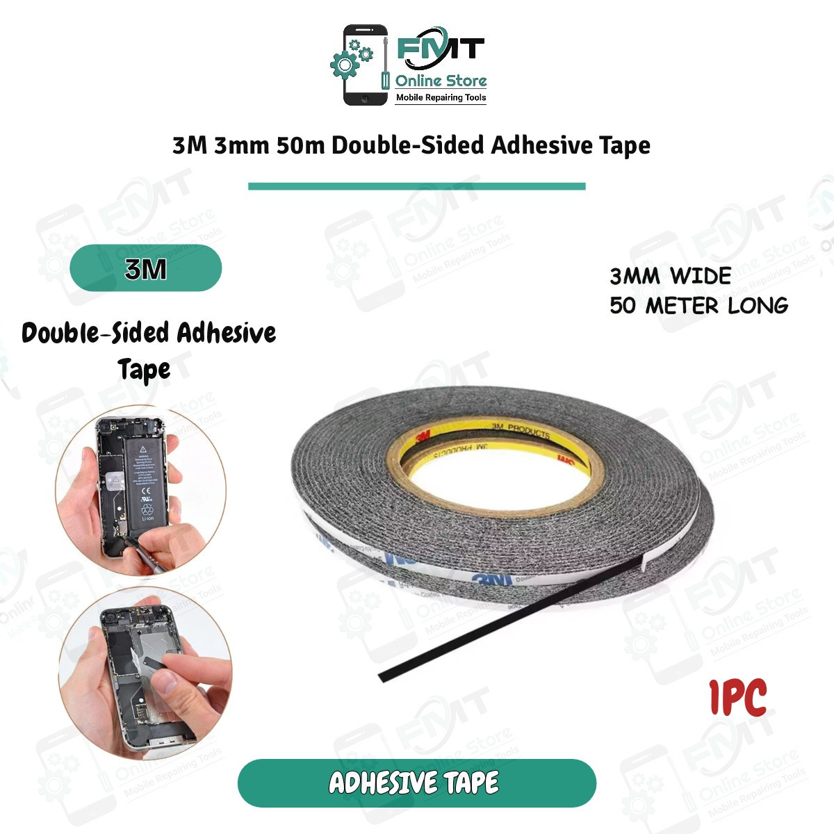 3M Black 3mm 50m Double Sided Adhesive Tape