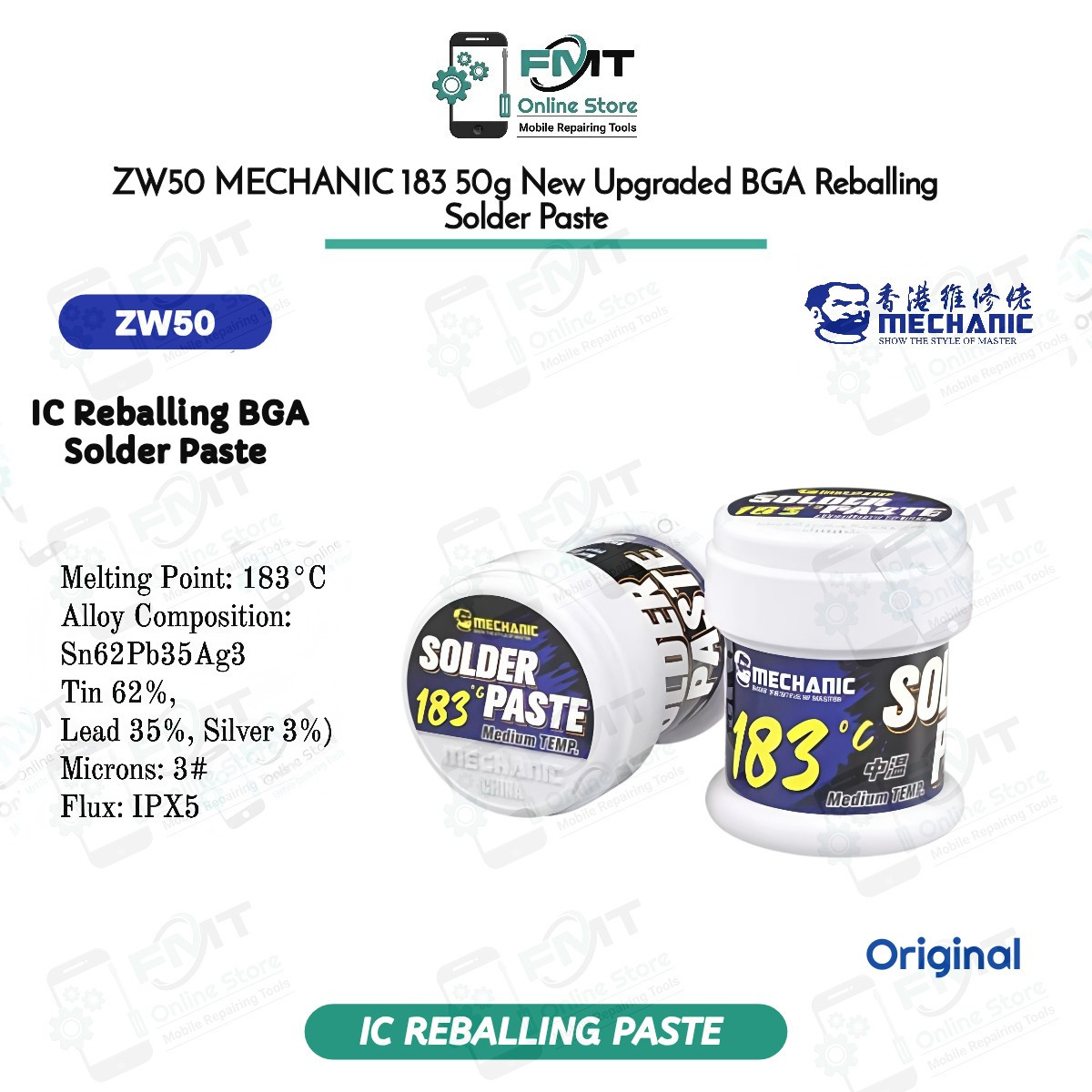 ZW50 MECHANIC 183C 50g New Upgraded BGA Reballing Solder Paste