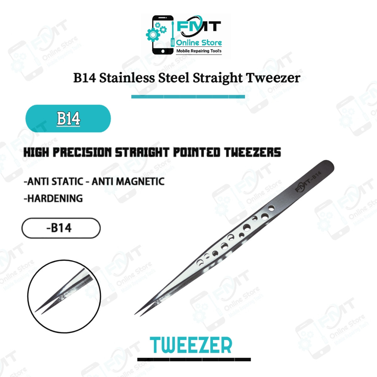 B14 FMT Non Magnetic Straight Pointed Tweezer