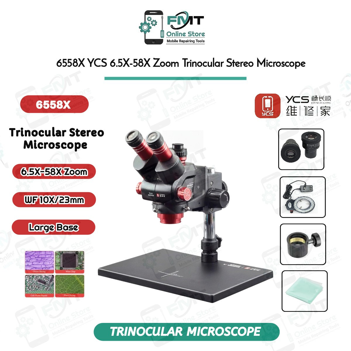 6558X YCS 6.5X-58X Zoom Trinocular Stereo Microscope