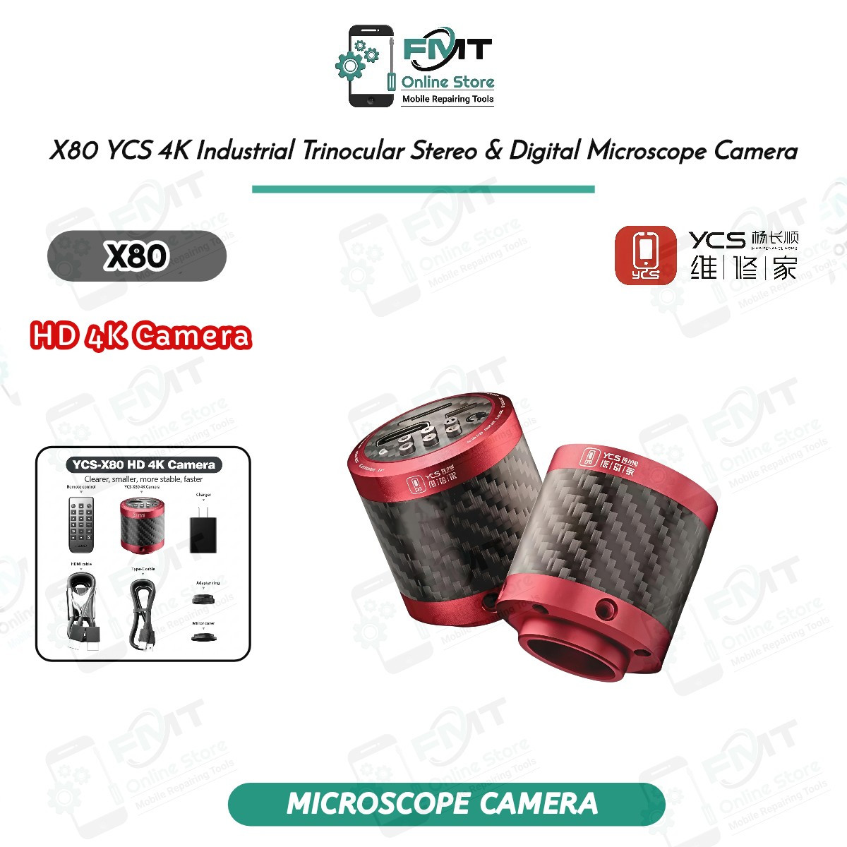 X80 YCS 4K Industrial Trinocular Stereo & Digital Microscope Camera