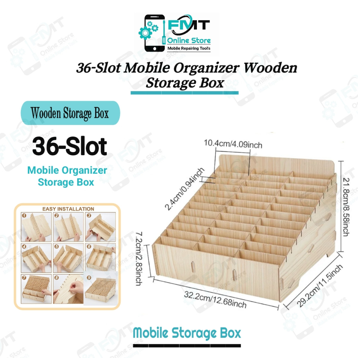36 Slot Mobile Organizer Wooden Storage Box