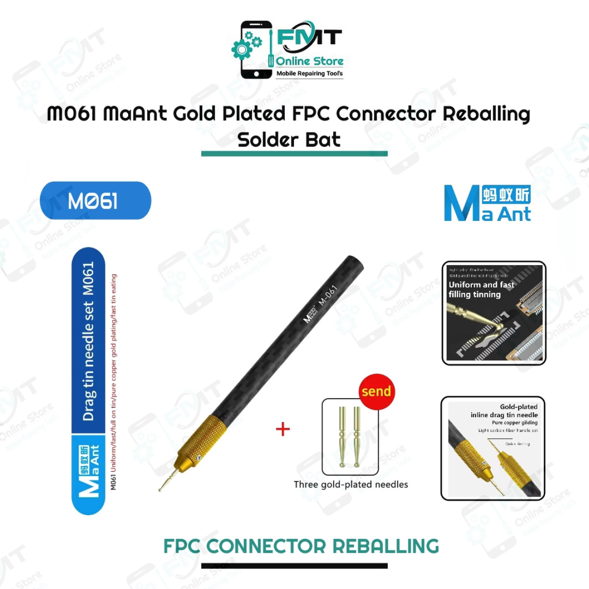M061 MaAnt Tin Dragging Needle Gold Plated FPC Connector Reballing Solder Bar