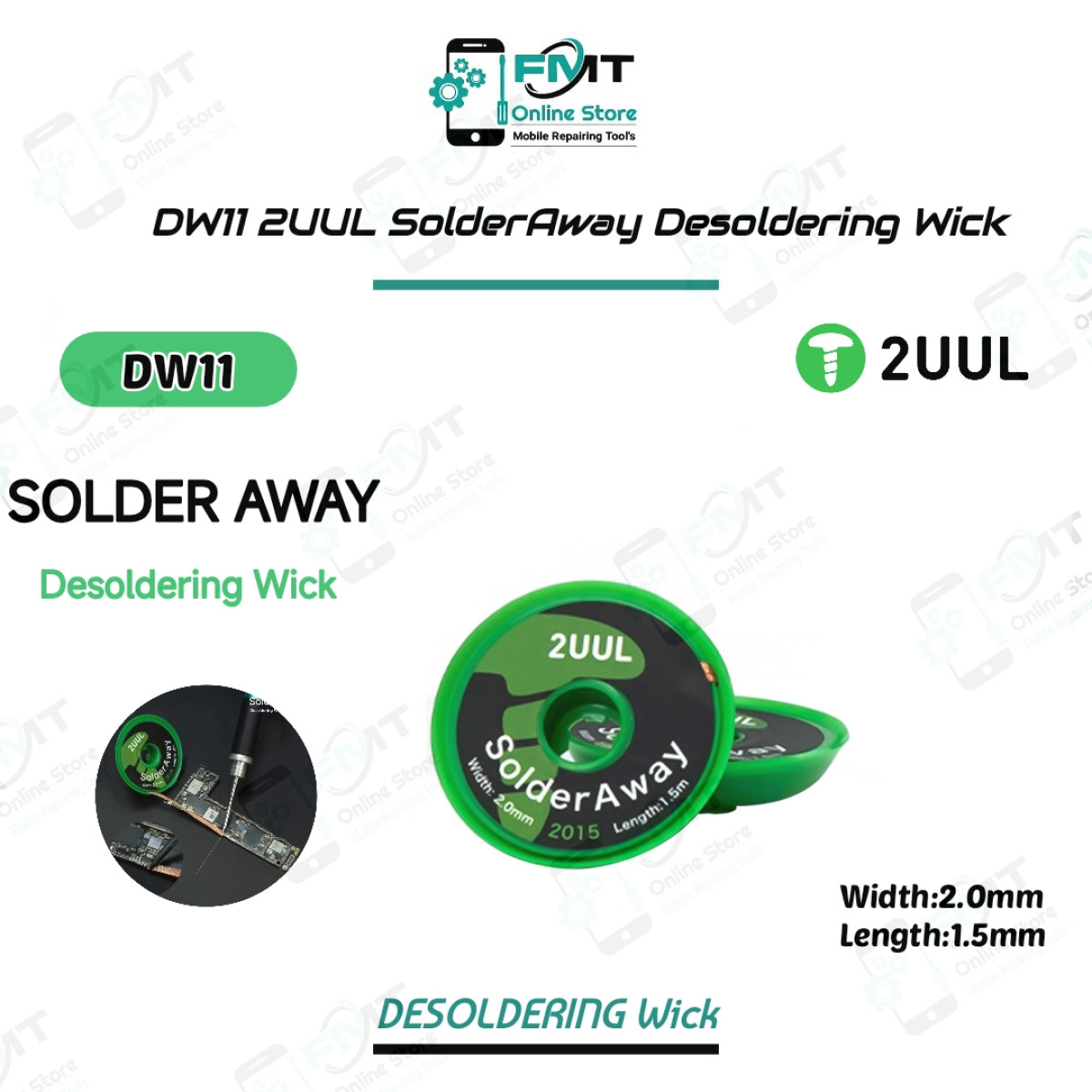 DW11 2UUL 1pc 2mm Width 1.5mm Length Solder Away Desoldering Wick