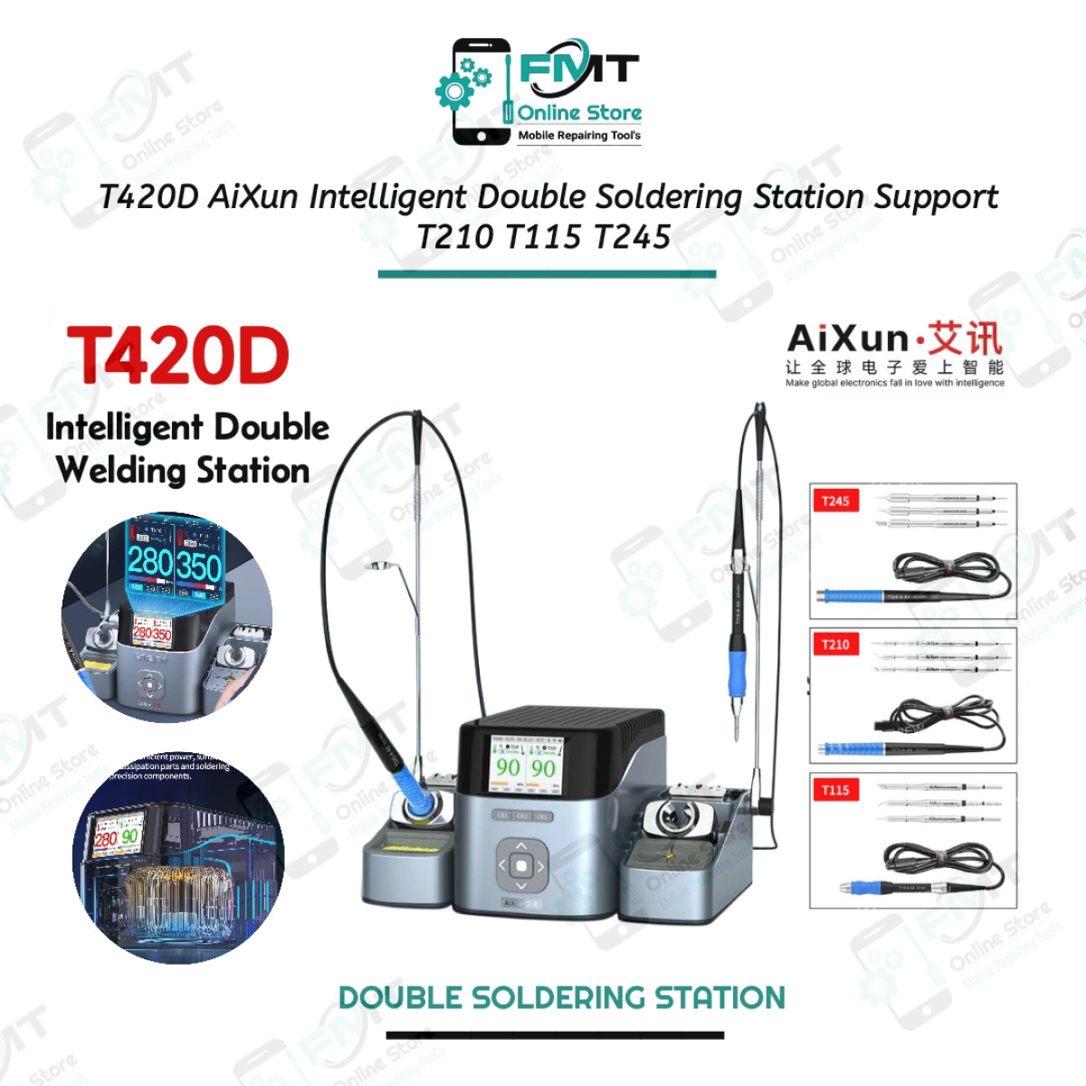 T420D AiXun Dual Channel Intelligent Soldering Station With T115,T210,T245
