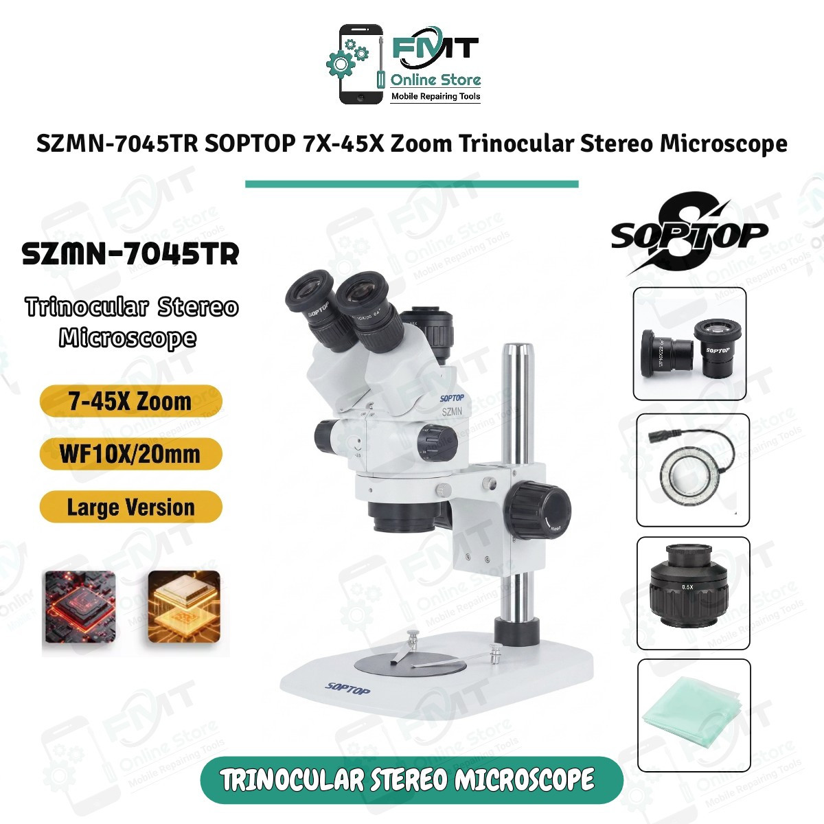 SZMN-7045TR SOPTOP 7X-45X Zoom Trinocular Stereo Microscope