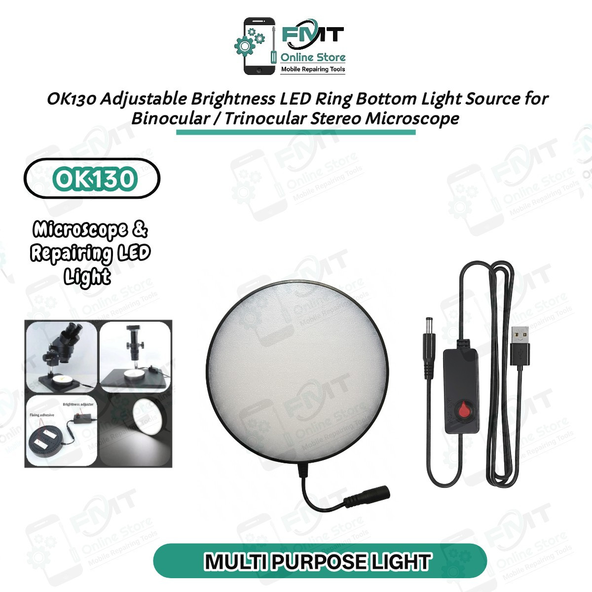 OK130 Adjustable Brightness LED Ring Bottom Light Source for Binocular / Trinocular Stereo Microscope