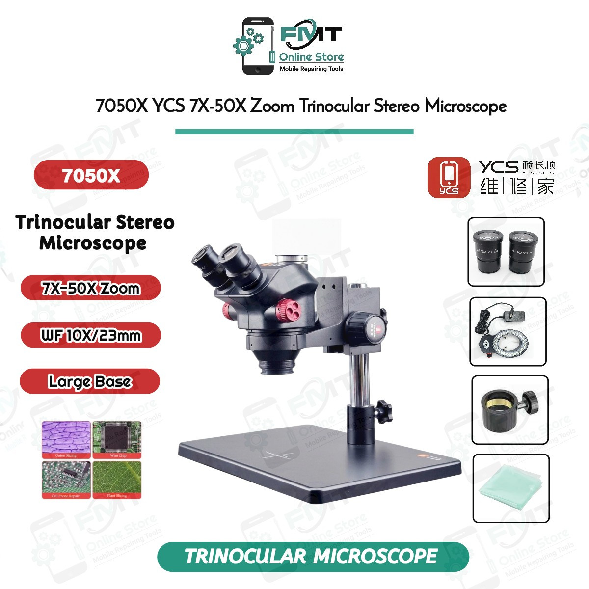 7050X YCS 7X-50X Zoom Trinocular Stereo Microscope