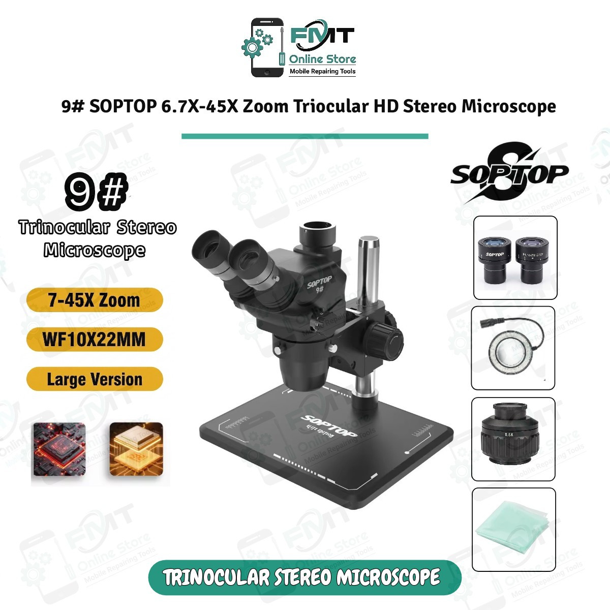 9# SOPTOP 6.7X-45X Zoom Triocular HD Stereo Microscope