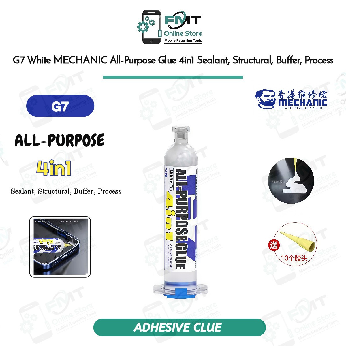 G7 White MECHANIC All-Purpose Glue 4in1 Sealant, Structural, Buffer, Process Glue