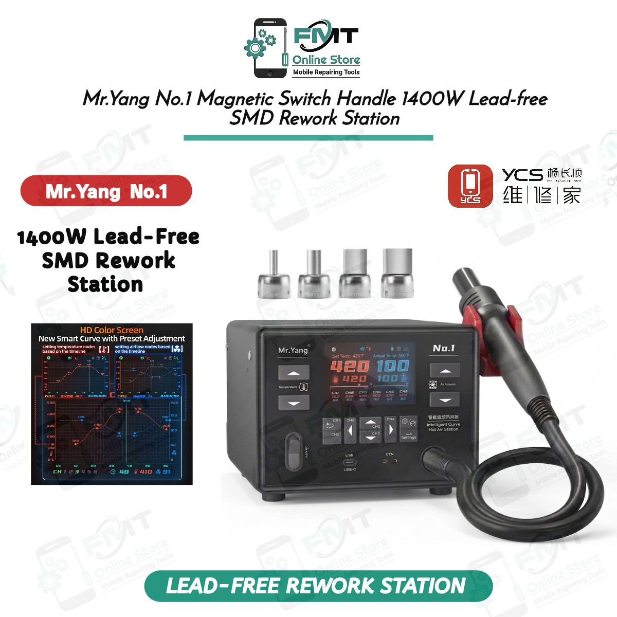 Mr.Yang No.1 Magnetic Switch Handle 1400W Lead-free SMD Rework Station