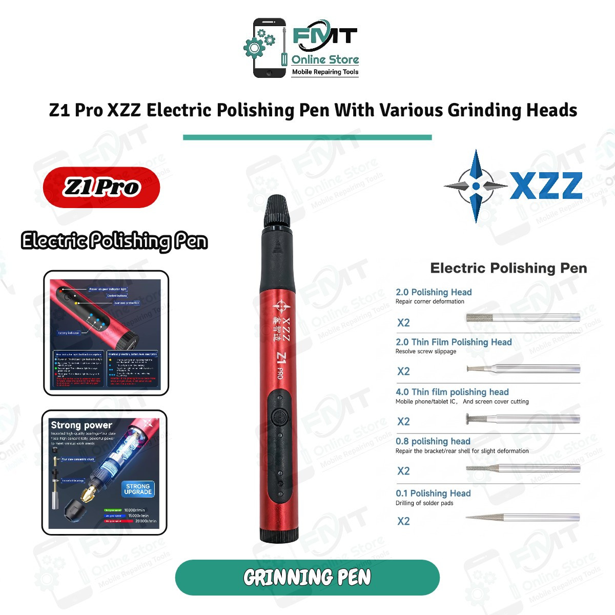 Z1 Pro XZZ Electric Polishing Pen With Various Grinding Heads