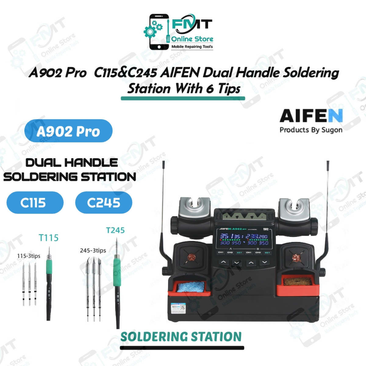 A902 Pro C115&C245 AIFEN Dual Handle Soldering Station With 6 Tips