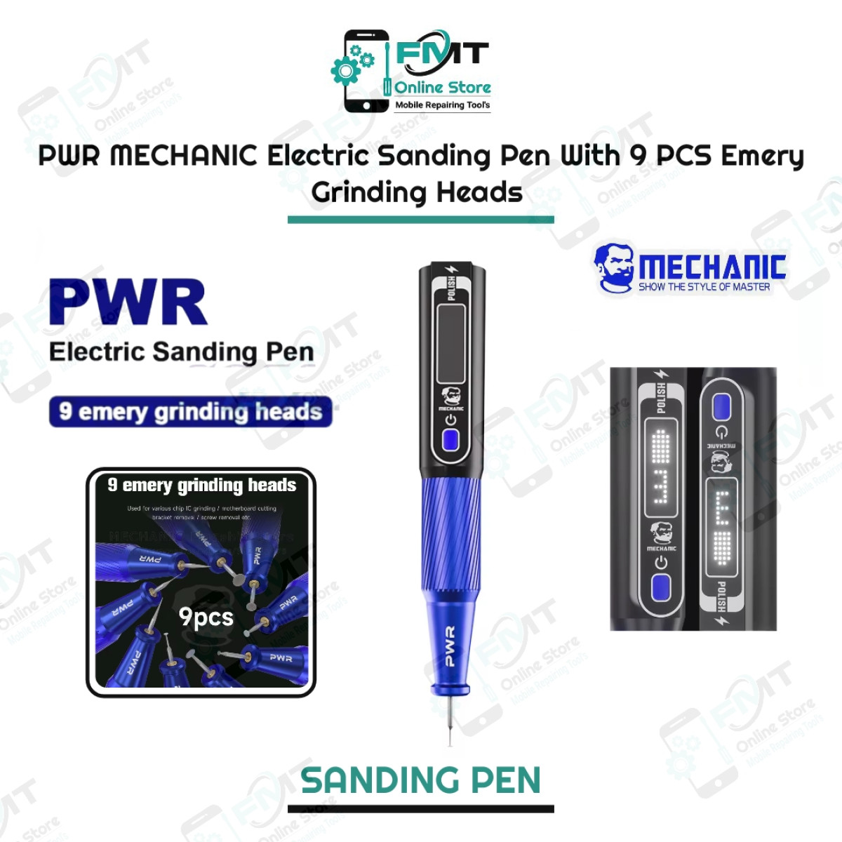 PWR MECHANIC Electric Sanding Pen With 9 PCS EMERY GRINDING HEADS
