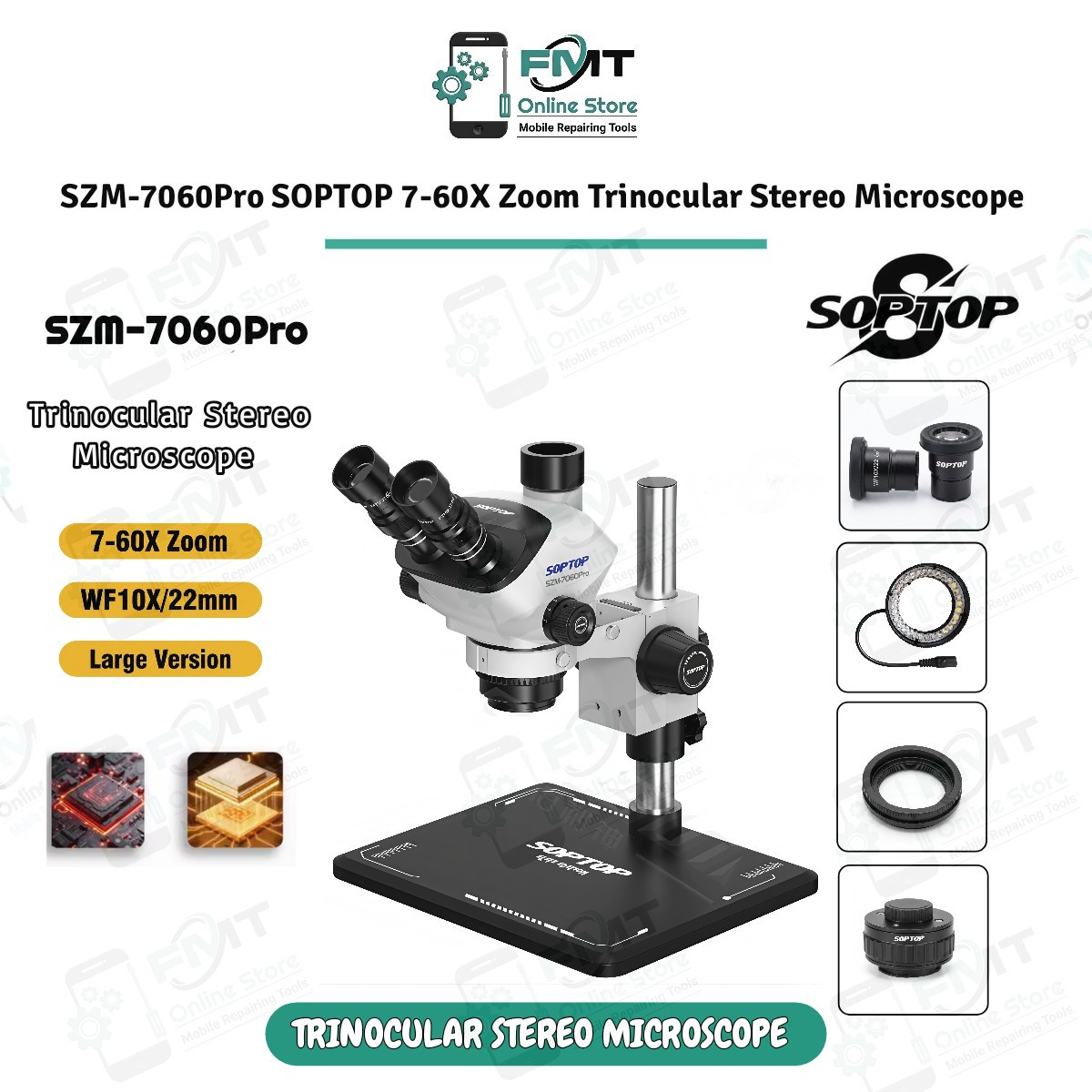 SZM-7060Pro SOPTOP 7X-60X Zoom Trinocular Stereo Microscope