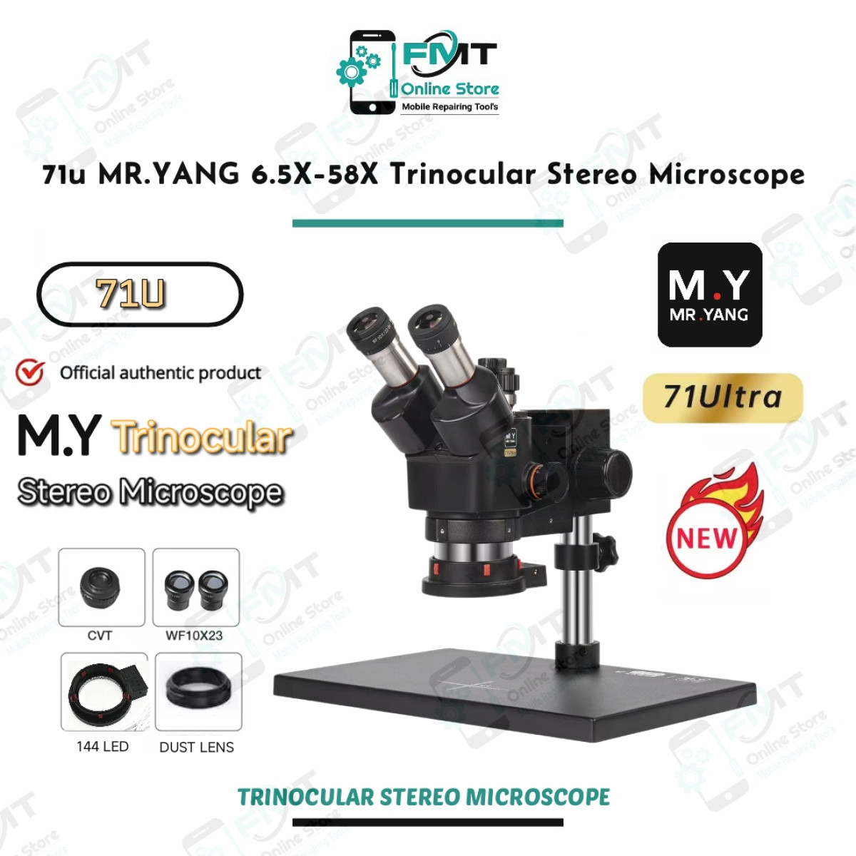71U MR.YANG 6.5X-58X  Trinocular Stereo Microscope
