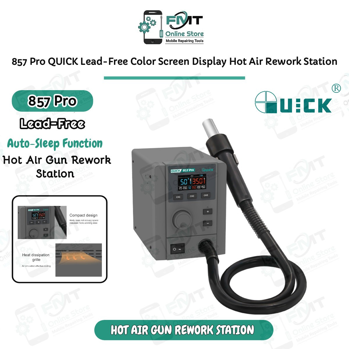 857 Pro QUICK Lead-Free Color Screen Display Hot Air Rework Station