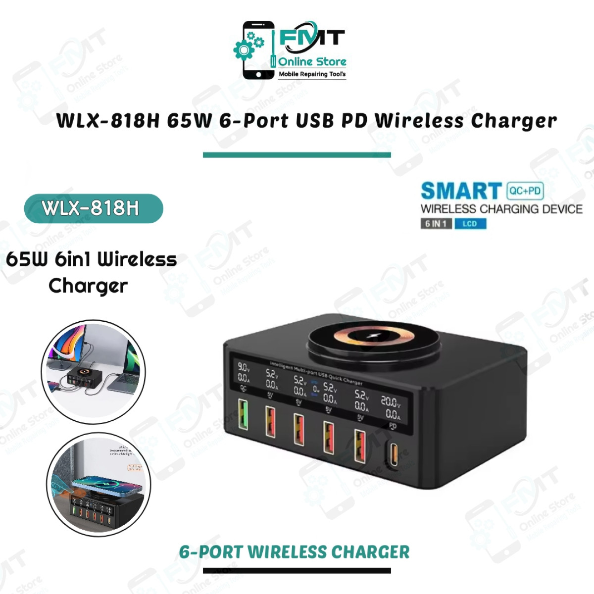 WLX-818H 65W 6-Port USB PD Wireless Charger