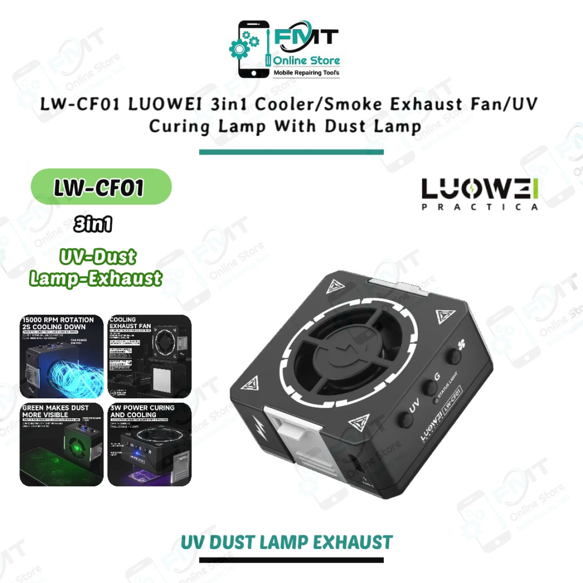 LW-CF01 LUOWEI 3in1 Cooler / Smoke Exhaust Fan / UV Curing Lamp With Dust Lamp Beads