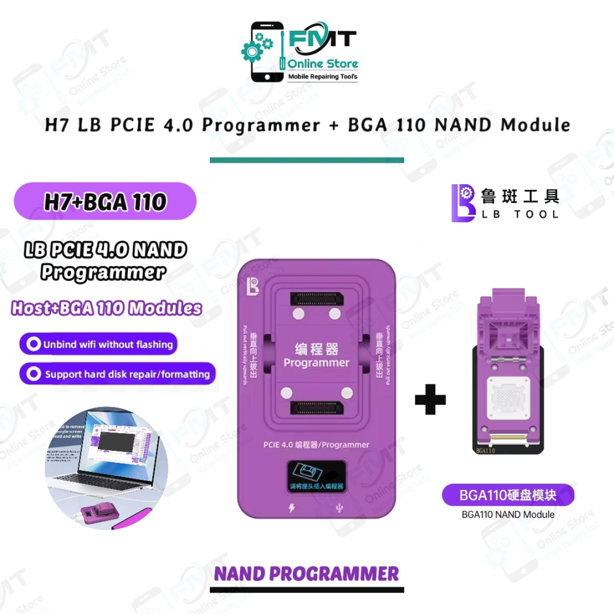 H7 LB PCIE 4.0 Programmer + BGA 110 NAND Module