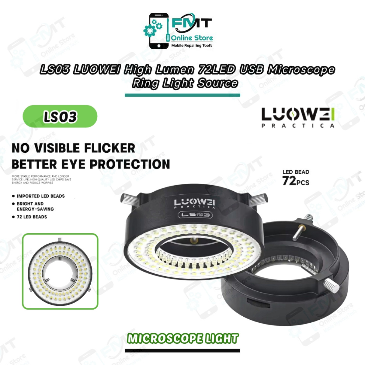 LS03 LUOWEI High Lumen 72LED USB Microscope Ring Light Source