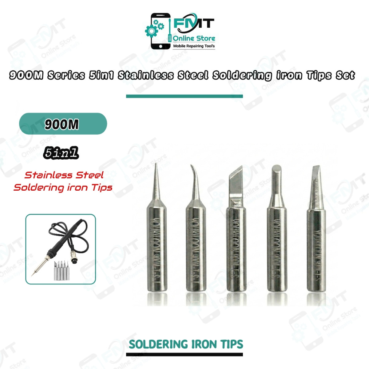 900M Series YOUKILOON 5in1 Stainless Steel Soldering iron Tips Set