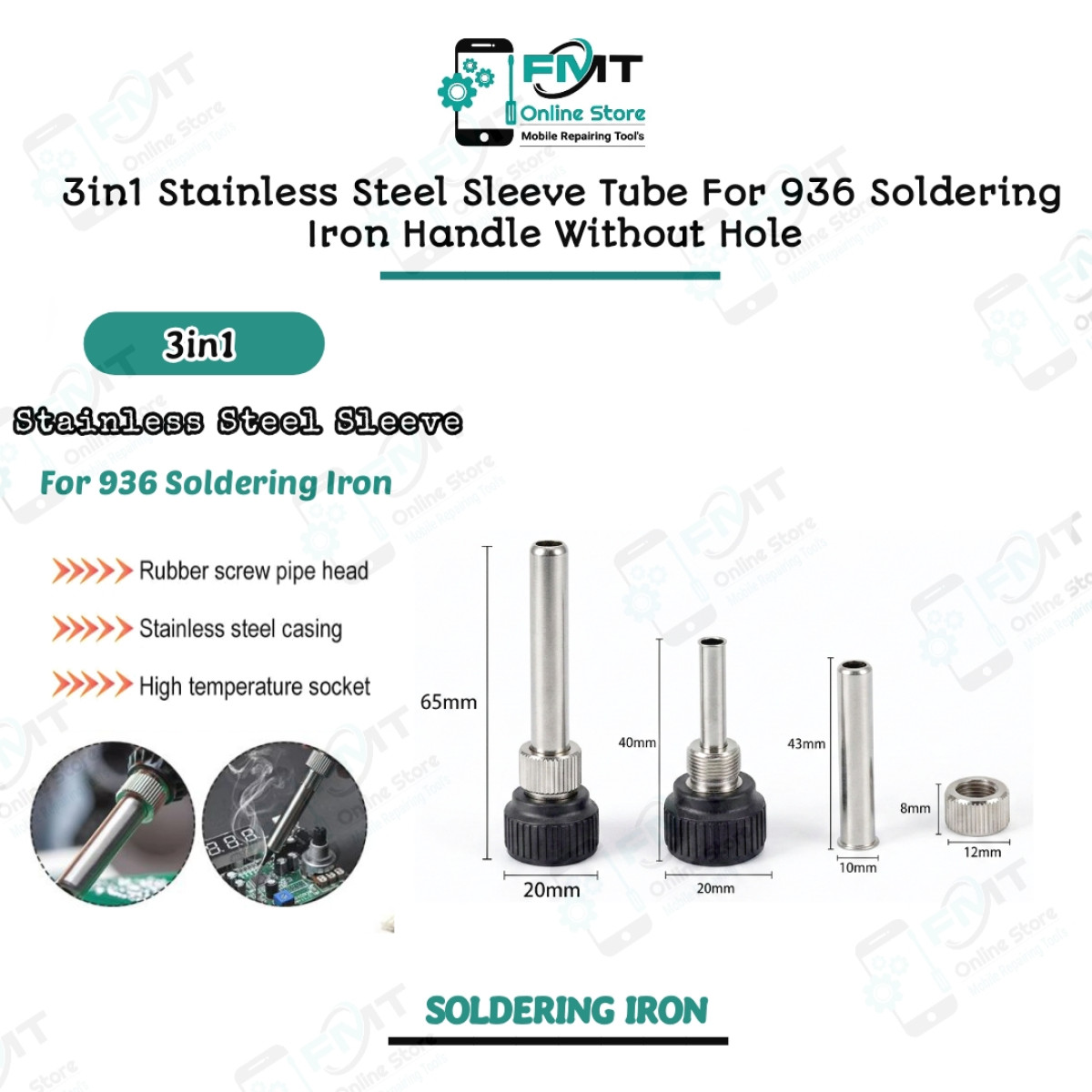 3in1 Stainless Steel Sleeve Tube Without Hole For 936 Soldering Iron Handle