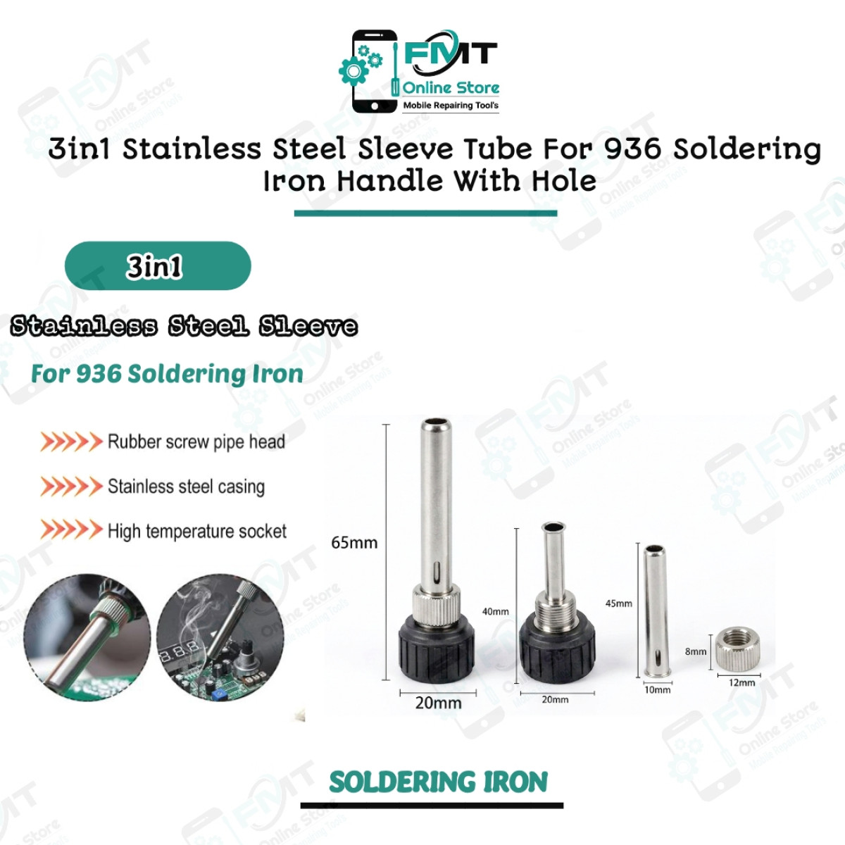 3in1 Stainless Steel Sleeve Tube With Hole For 936 Soldering Iron Handle