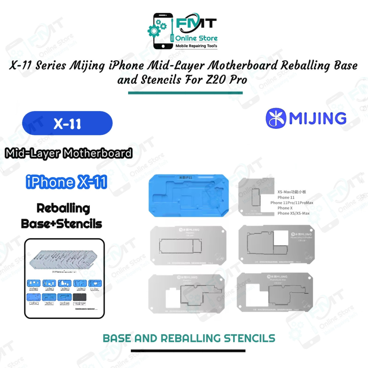 X-11 Series Mijing iPhone Mid-Layer Motherboard Reballing Base and Stencils For Z20 Pro