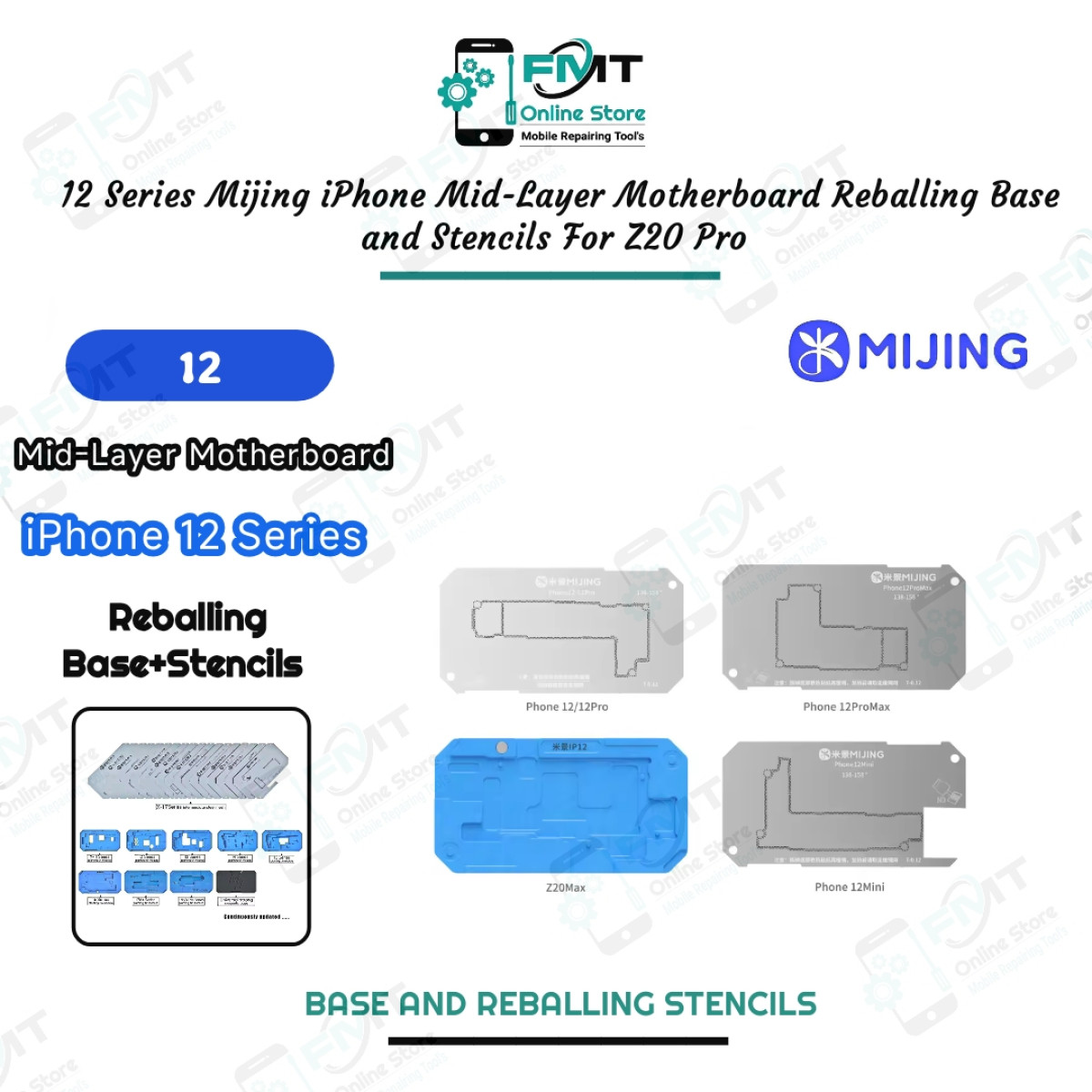 12 Series Mijing iPhone Mid-Layer Motherboard Reballing Base and Stencils For Z20 Pro