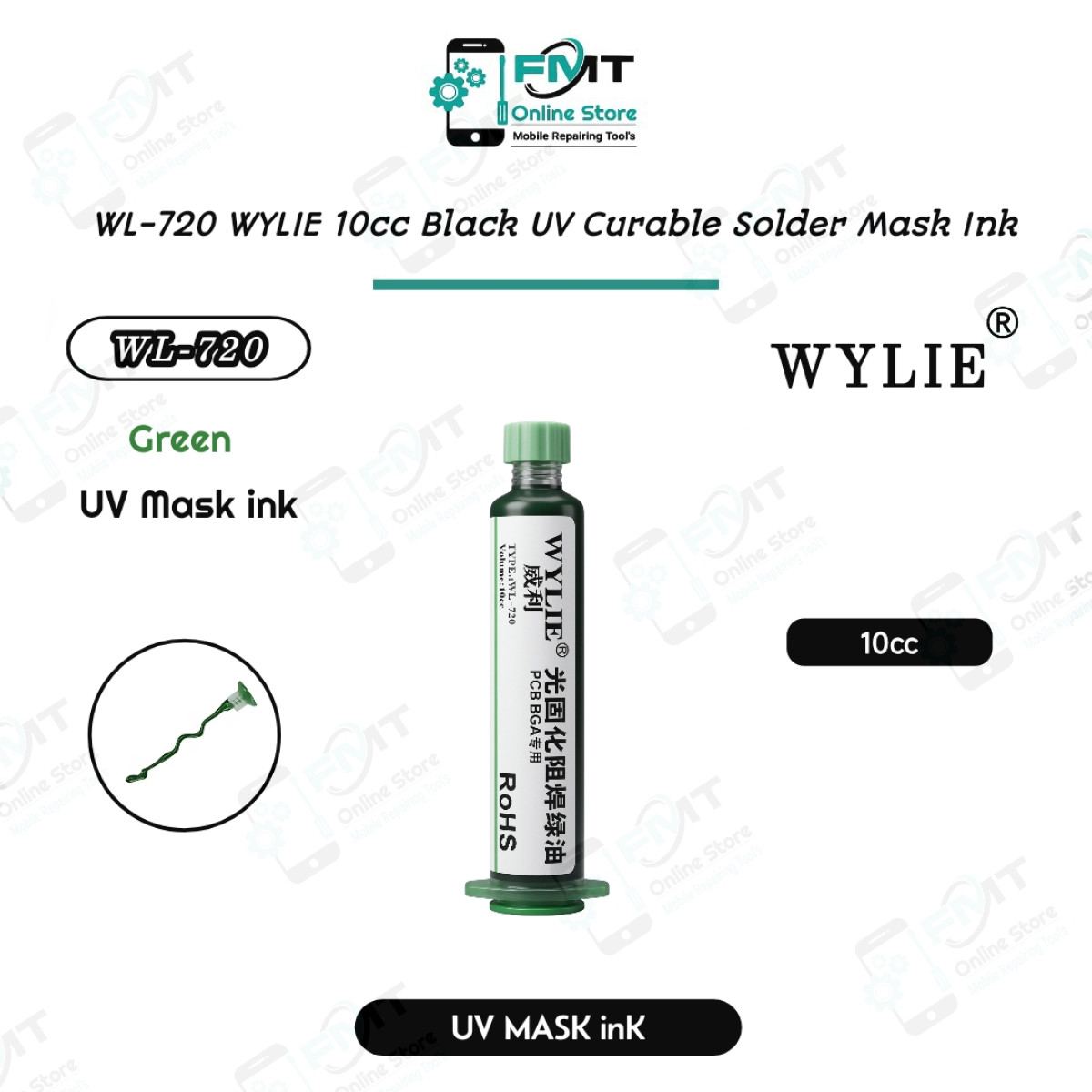 WL-720 WYLIE 10cc Green UV Curable Solder Mask Ink.