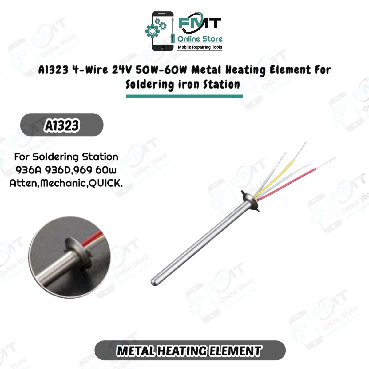 A1323 4-Wire 24V 50W-60W Metal Heating Element For Soldering iron Station 936A 936D,969 60w Atten,Mechanic,QUICK.