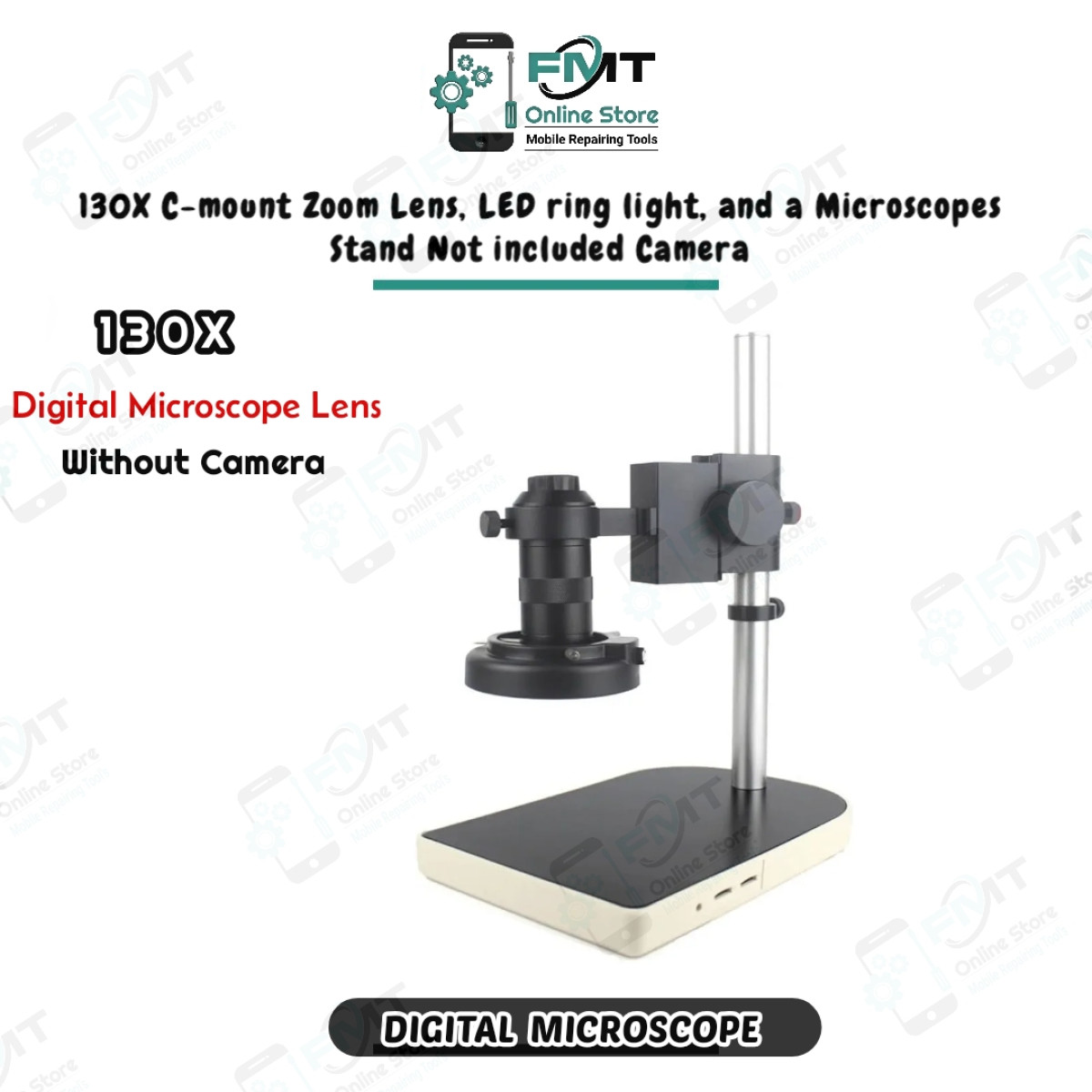 130X C-mount Zoom Lens, LED ring light, and a Microscopes Stand Not included Camera