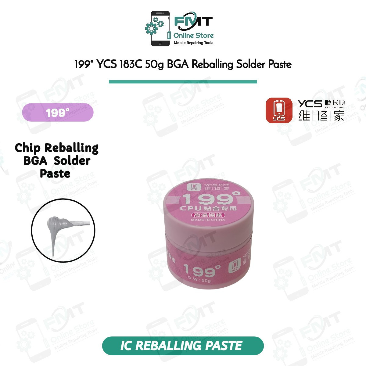 199° YCS 199C 50g Medium-Temperature Solder Paste, For Soldering Double-Layer Mobile Phone Motherboards and BGA Chip Reballing.