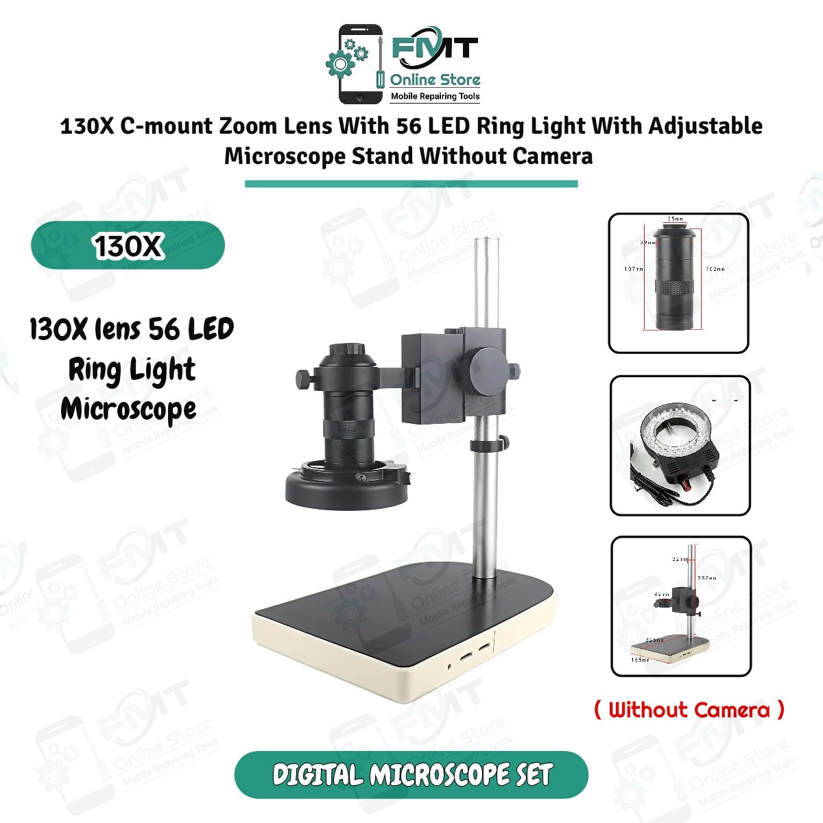 130X C-mount Zoom Lens,56LED Ring Light With Adjustable Microscope Stand Without Camera