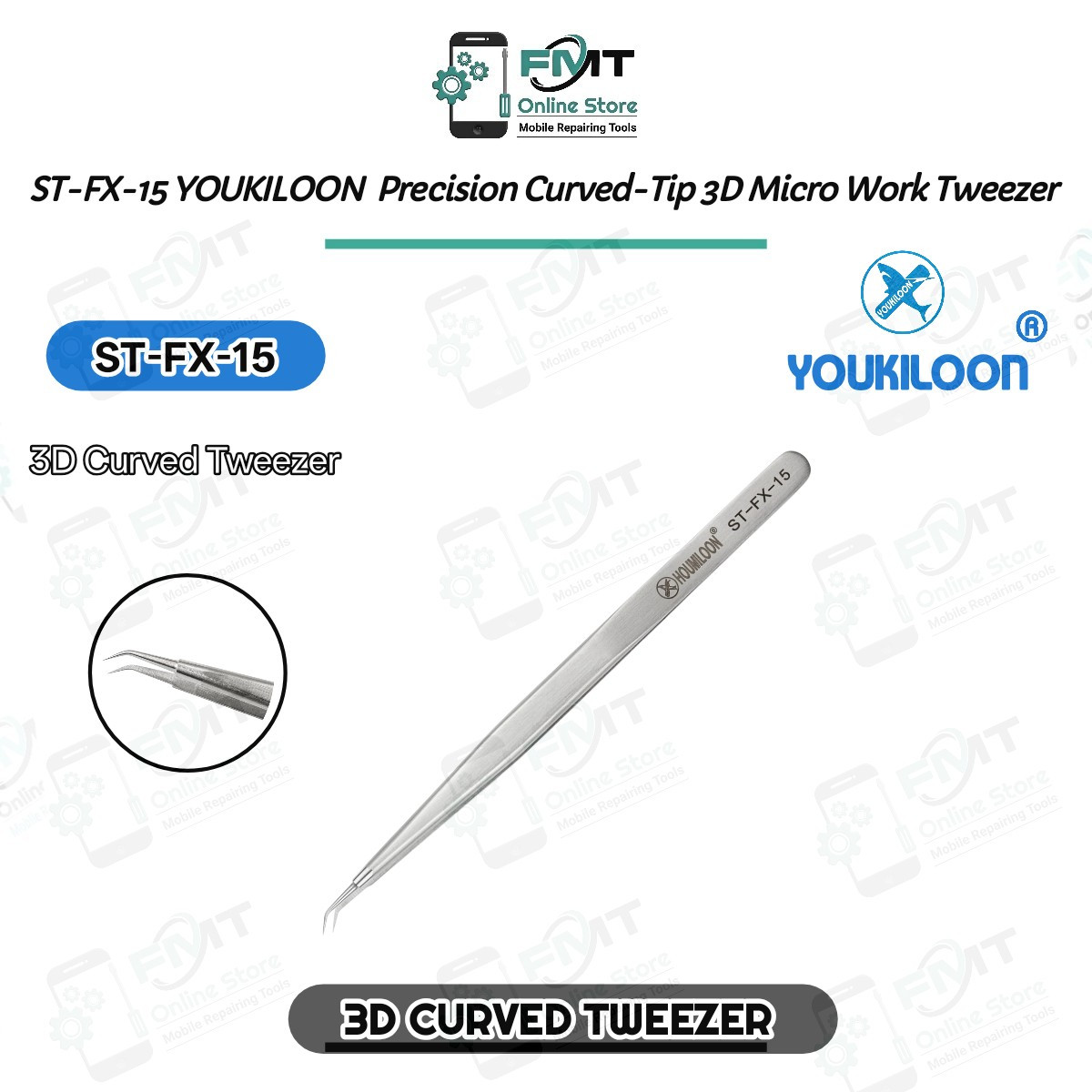 ST-FX-15 YOUKILOON  Precision Curved-Tip 3D Micro Work Tweezers