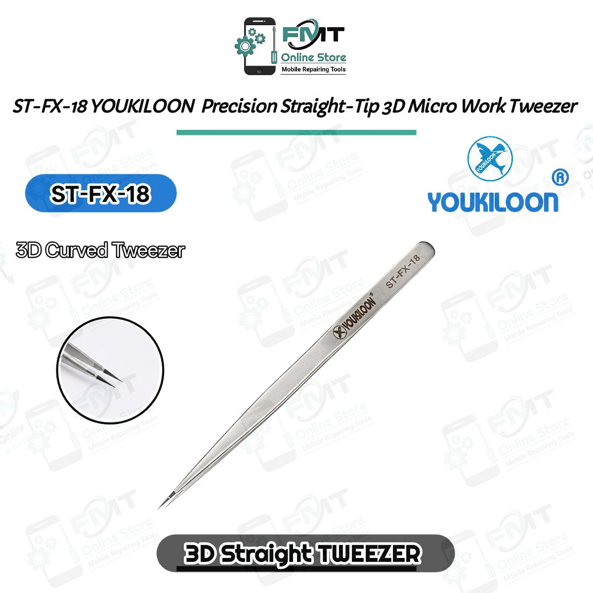 ST-FX-18 YOUKILOON  Precision Straight-Tip 3D Micro Work Tweezers