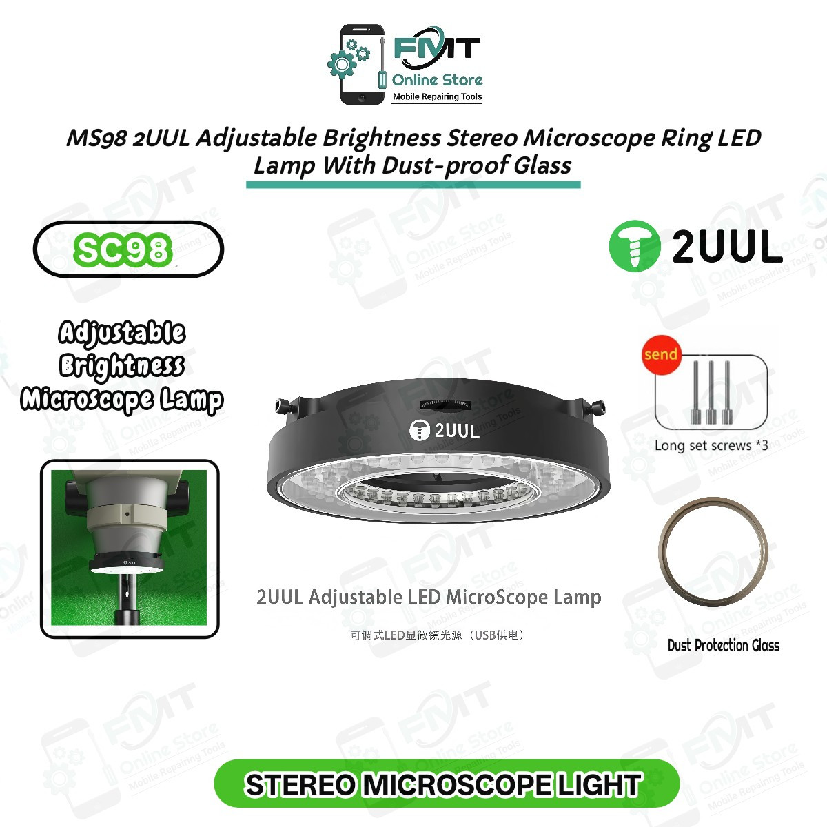 MS98 2UUL Adjustable Brightness Stereo Microscope Ring LED  Lamp