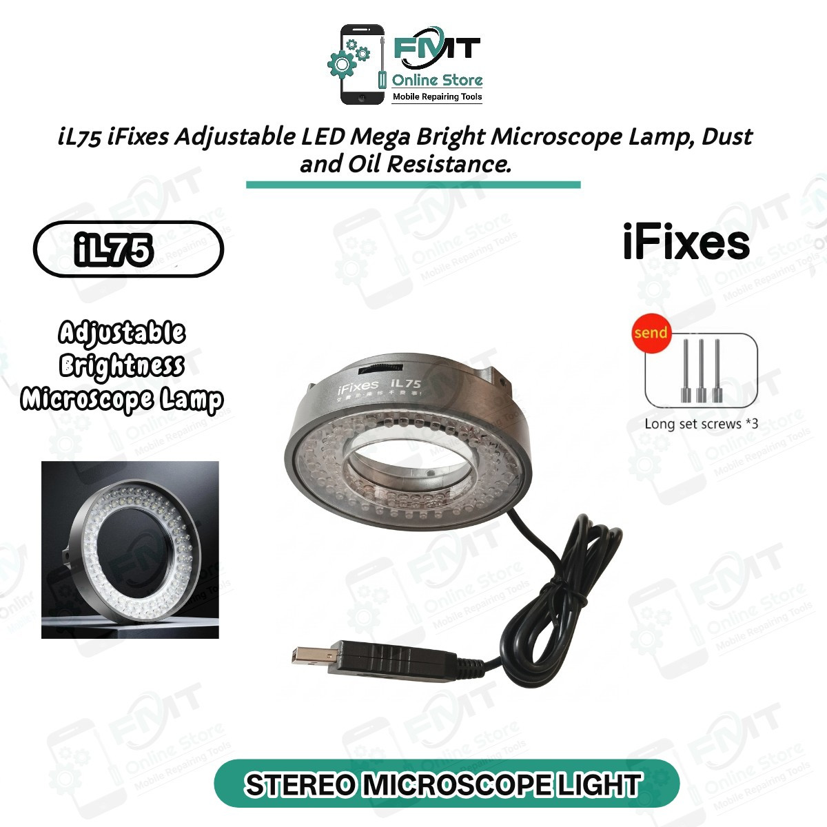 iL75 iFixes Adjustable LED Mega Bright Microscope Lamp, Dust and Oil Resistance.