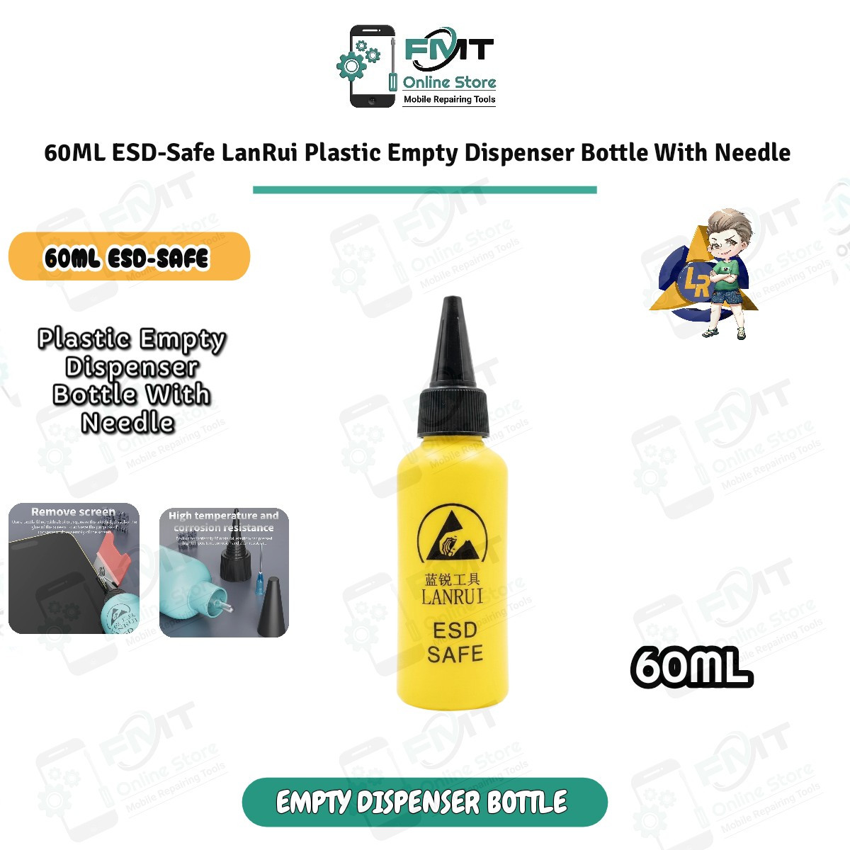 60ML ESD-Safe LanRui Plastic Empty Dispenser Bottle With Needle
