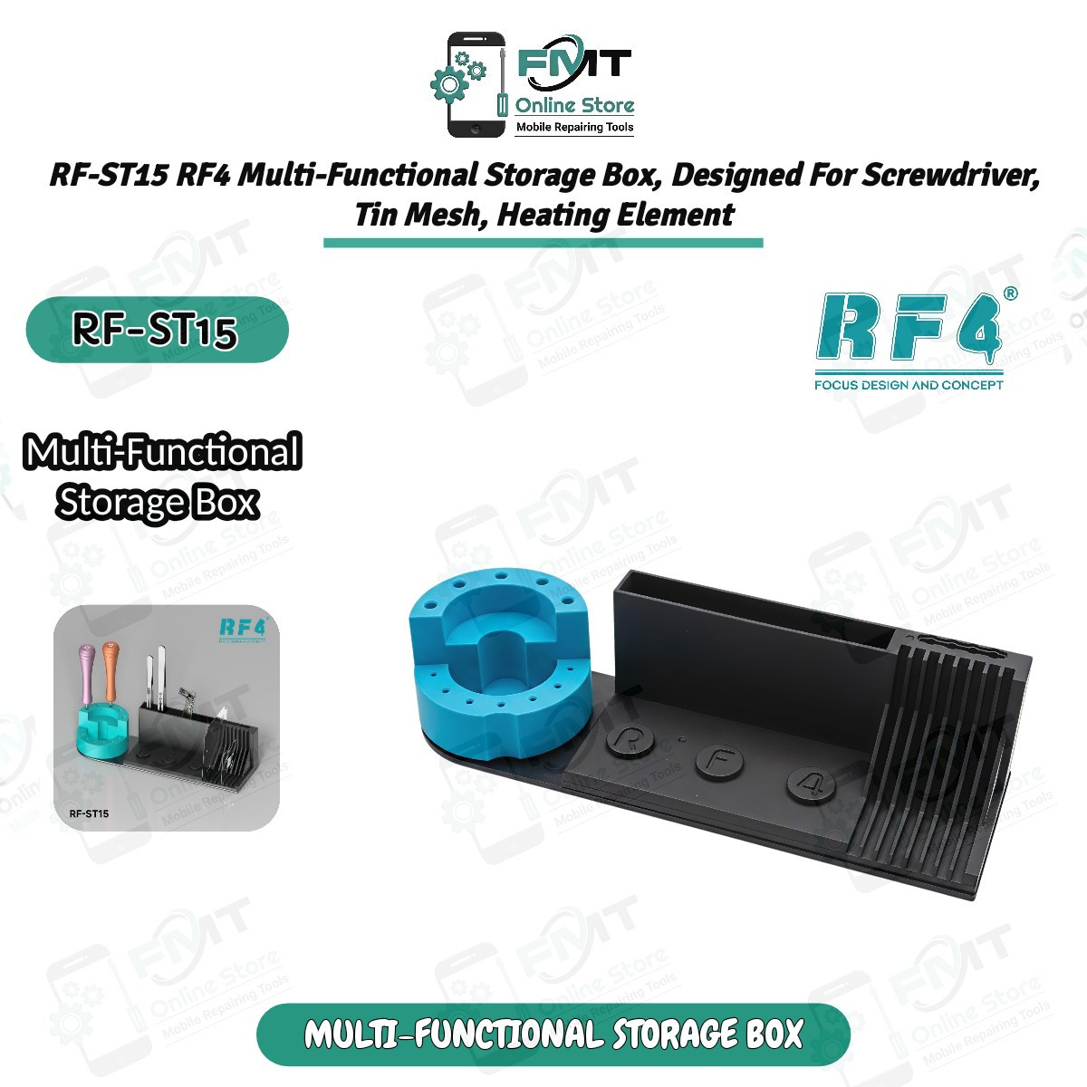 RF-ST15 RF4 Multi-Functional Storage Box, Designed For Screwdriver, Tin Mesh, Heating Element, Business Card, Support Stacking Space.
