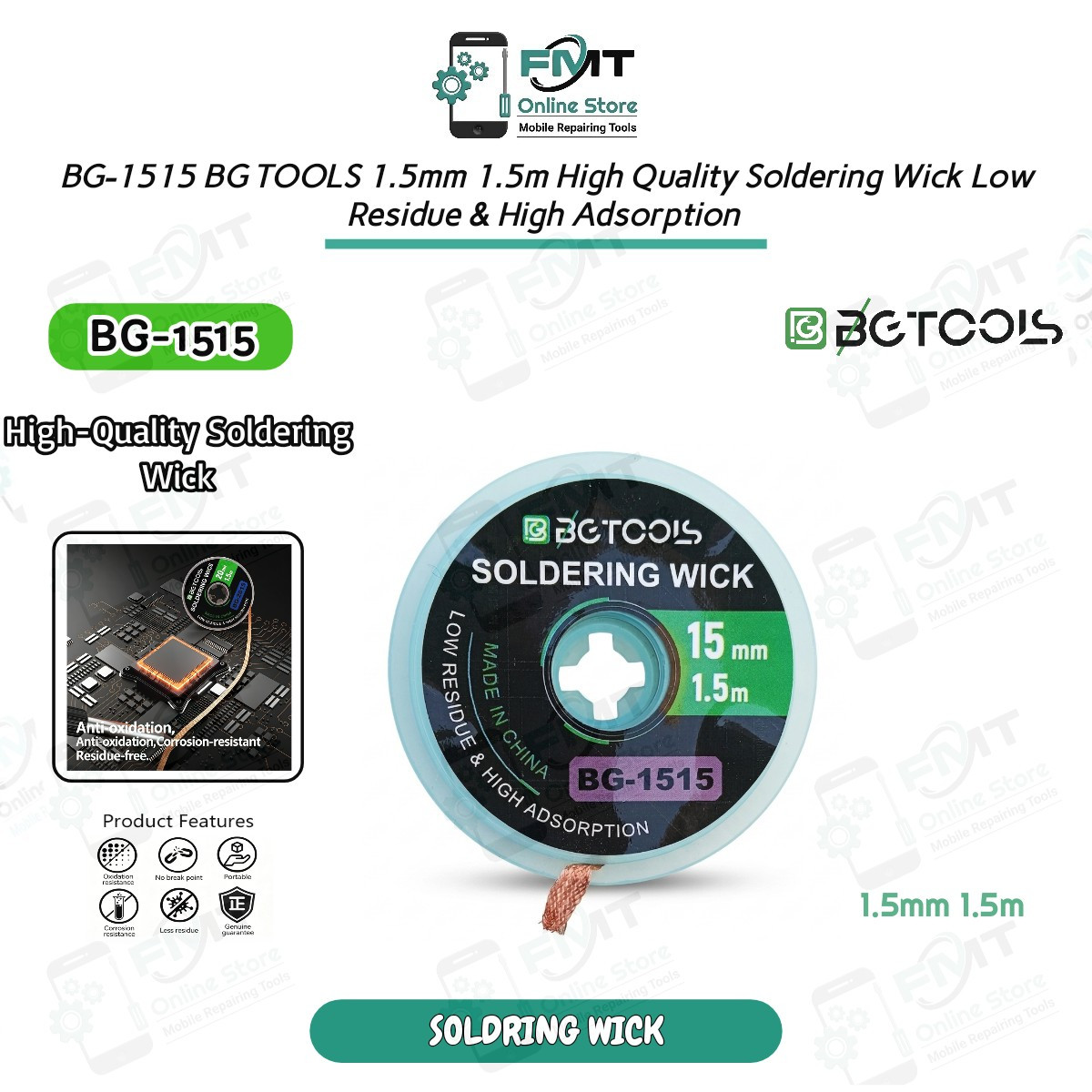 BG-1515 BG TOOLS 1.5mm 1.5m High Quality Soldering Wick Low Residue & High Adsorption