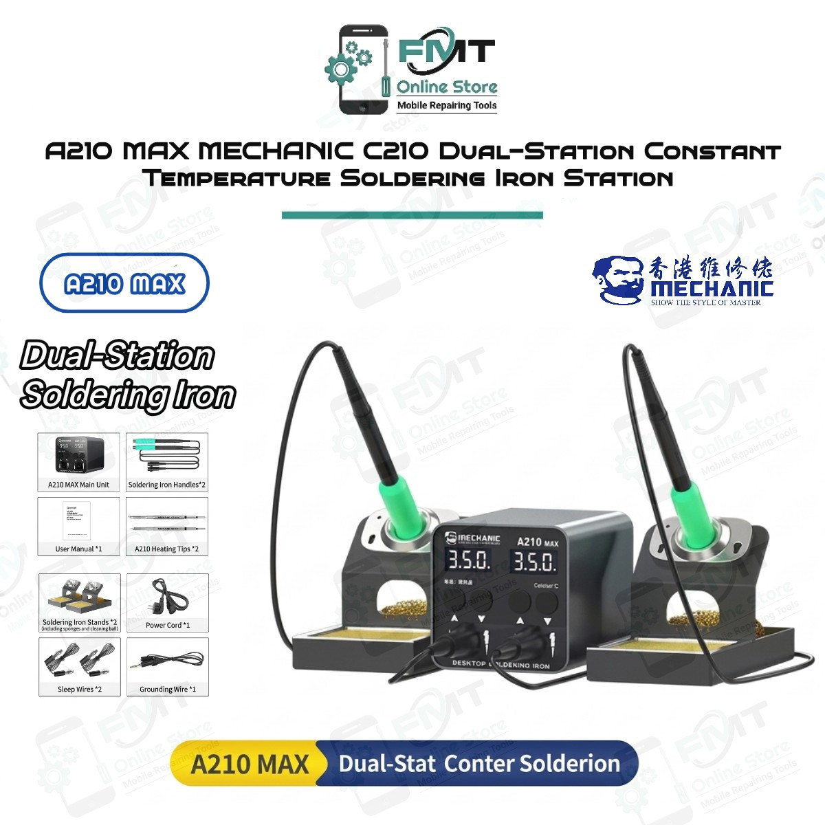 A210 MAX MECHANIC C210 Dual-Station Constant Temperature Soldering Iron Station